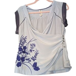 Anthropologie Rare Works of Glaciers Blouse 100% Silk Embroidered Sz 6